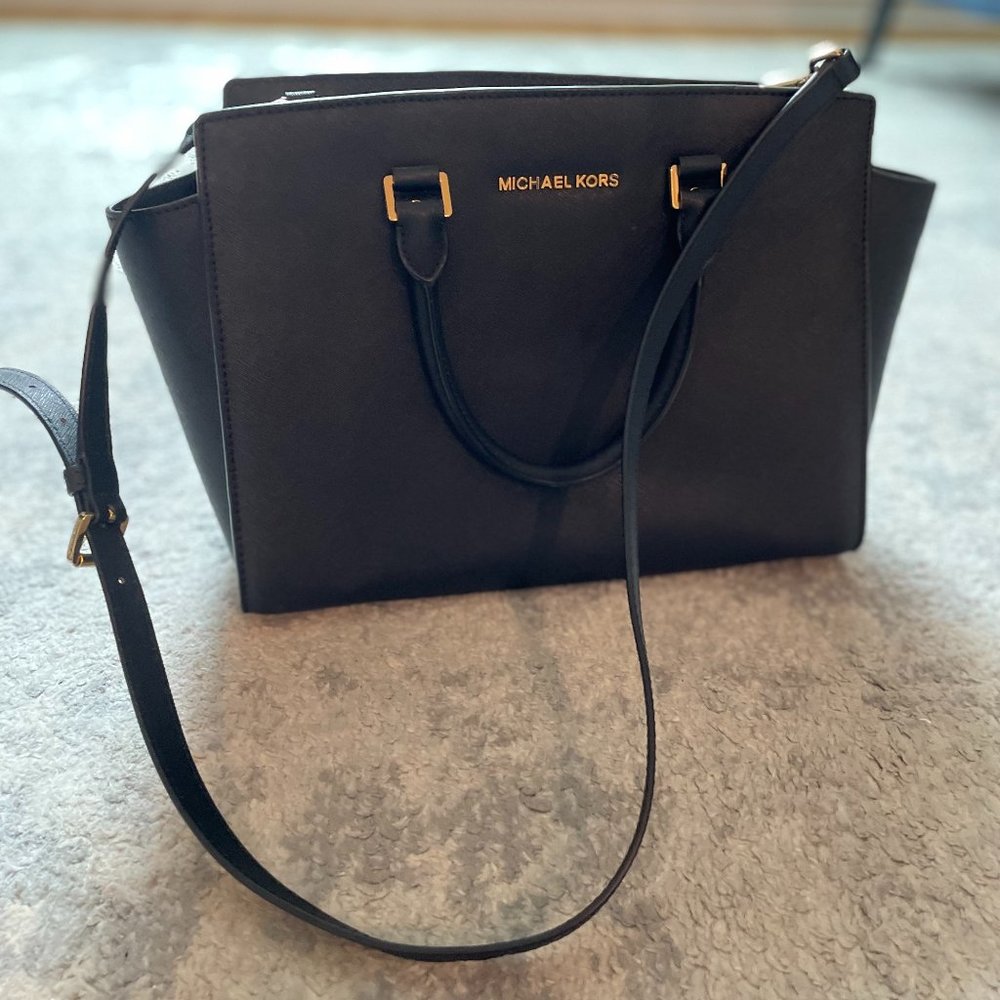 Michael Kors Selma Satchel - Black Saffiano Leather (Large)
